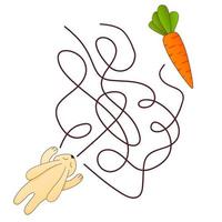 juego de laberinto, juego de educación ayuda al conejo a encontrar el vector de ilustración carrot.flat. juego de niños