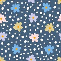 Summer simple seamless pattern with multicolour flowers and spots. vector