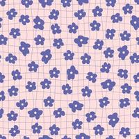 Groovy seamless pattern with simple flowers in 1970s style. vector