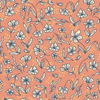 Summer seamless pattern with flowers and butterflies on spotted background. vector