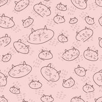 Doodle cats faces seamless pattern on spotted background. vector