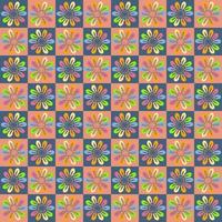 Hippie aesthetic seamless pattern with rainbow daisy flowers. vector