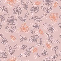 Groovy seamless pattern with flowers and butterflies on spotted background. vector