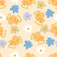 Romantic seamless pattern with hearts and daisy flowers. vector