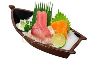 Japanese sashimi sushi set on sushi boat plate photo