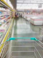 Shopping in supermarket with shopping cart photo