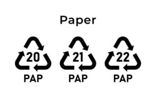 Recycling paper mark. Ecological recycling codes. Zero waste. Vector illustration. Set of line icons editable stroke.