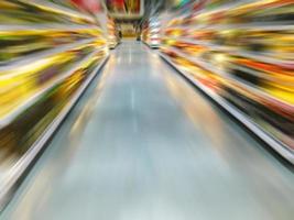 Empty supermarket aisle, motion blur photo