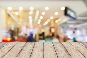 Empty table and blur clothing store with bokeh background photo