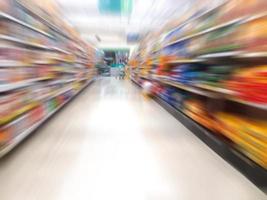 supermarket shelves aisle blurred background photo