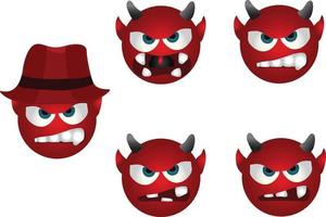 Demon emoji vector set. Emojis halloween  red mascot character collection isolated  in white background for graphic design elements.  Vector illustration Pro Vector