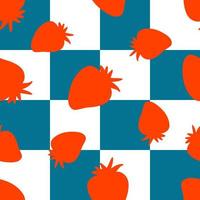 Simple summer strawberries silhouette seamless pattern on checkerboard background. vector