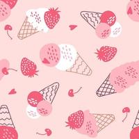 Vintage seamless pattern with ice cream and berries. vector