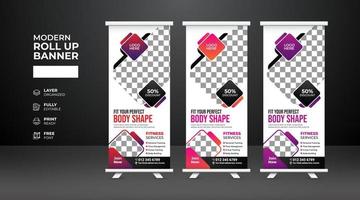 Modern and creative Gym Fitness Roll Up Banner template vector