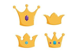 set of golden crown in with gem and diamond vector