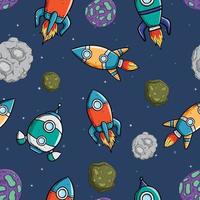 spaceship and space object in seamless pattern with colorful hand drawn style vector