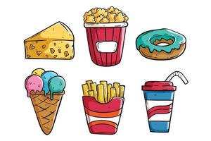 set of tasty fast food with hand drawn or sketch style vector