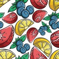 seamless pattern of strawberry, blueberry and lemon fruit vector