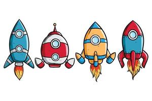 set of colorful spaceship or space rocket on white background vector