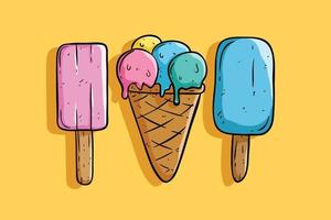 conjunto de sabrosos helados con colorido estilo dibujado a mano vector