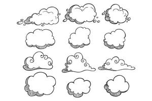 conjunto de nubes únicas con estilo dibujado a mano vector