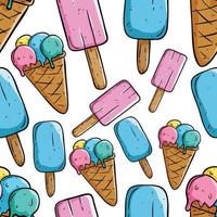 seamless pattern of ice cream collection with colored hand drawn style vector