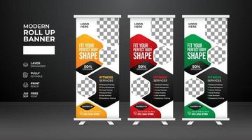 Modern and creative Gym Fitness Roll Up Banner template vector