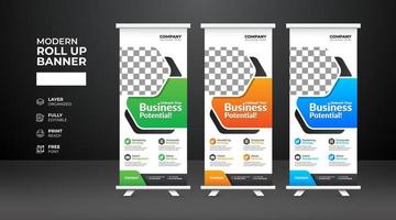 plantilla de banner enrollable corporativo moderno y creativo vector