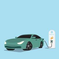 electric vehicle ev car recharge station concept cartoon