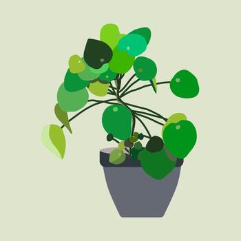 A small tree of many shades of green color leaves are contained in a drake gray pot. Isolate objects vector image.
