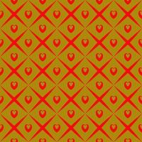 Seamless pattern of little red hearts, shaped cross line, golden brown background. Textile, paper and packaging, texture, flat vector image.