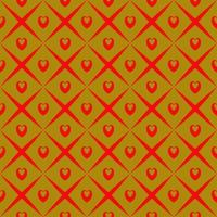 Seamless pattern of little red hearts, shaped cross line, golden brown background. Textile, paper and packaging, texture, flat vector image.