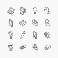 isometric office equipment icons flat line. element object work design vector set