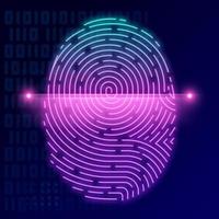 Fingerprint scan Neon light Concept of digital security. design vector. vector