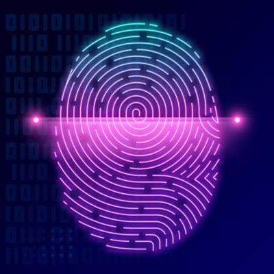 Fingerprint scan Neon light Concept of digital security. design vector.