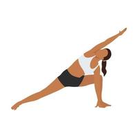 mujer haciendo ejercicio de posición de ángulo lateral extendido utthita parsvakonasana. ilustración vectorial plana aislada sobre fondo blanco vector