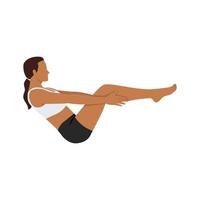 Woman doing half boat pose ardha navasana exercise. Flat vector illustration isolated on white background