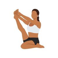 Woman doing heron pose krounchasana exercise. Flat vector illustration isolated on white background