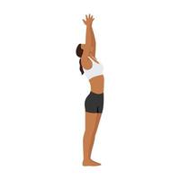 mujer haciendo ejercicio de urdhva hastasana pose de saludo hacia arriba. ilustración vectorial plana aislada sobre fondo blanco vector