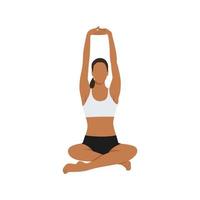 Woman doing seated mountain pose parvatasana exercise. Flat vector illustration isolated on white background