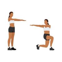 Woman doing lunge twist exercise. Flat vector illustration isolated on white background