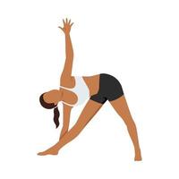 mujer haciendo pose de triángulo extendido o ejercicio utthita trikonasana. ilustración vectorial plana aislada sobre fondo blanco vector