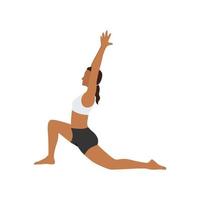 mujer haciendo ejercicio de anjaneyasana de estocada baja. ilustración vectorial plana aislada sobre fondo blanco vector