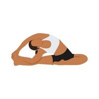 mujer haciendo girar la cabeza a la rodilla pose parivrtta janu sirsasana ejercicio. ilustración vectorial plana aislada sobre fondo blanco vector