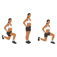 Woman doing front and back lunges exercise. Flat vector illustration isolated on white background