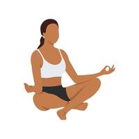 mujer haciendo ejercicios de sukhasana de pose fácil. ilustración vectorial plana aislada sobre fondo blanco vector