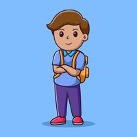 lindo niño pequeño estudiante posando, ilustración de dibujos animados de vector, clipart de dibujos animados vector