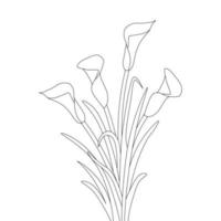 ilustración de diseño de arte de línea de flor de calla con hermoso dibujo de hoja para colorear página vector