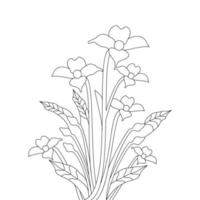 kids coloring page flower element graphic for black and white illustration line drawing vector
