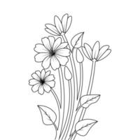 outline hand drawing clipart coloring page flower for kid and adult printing element vector